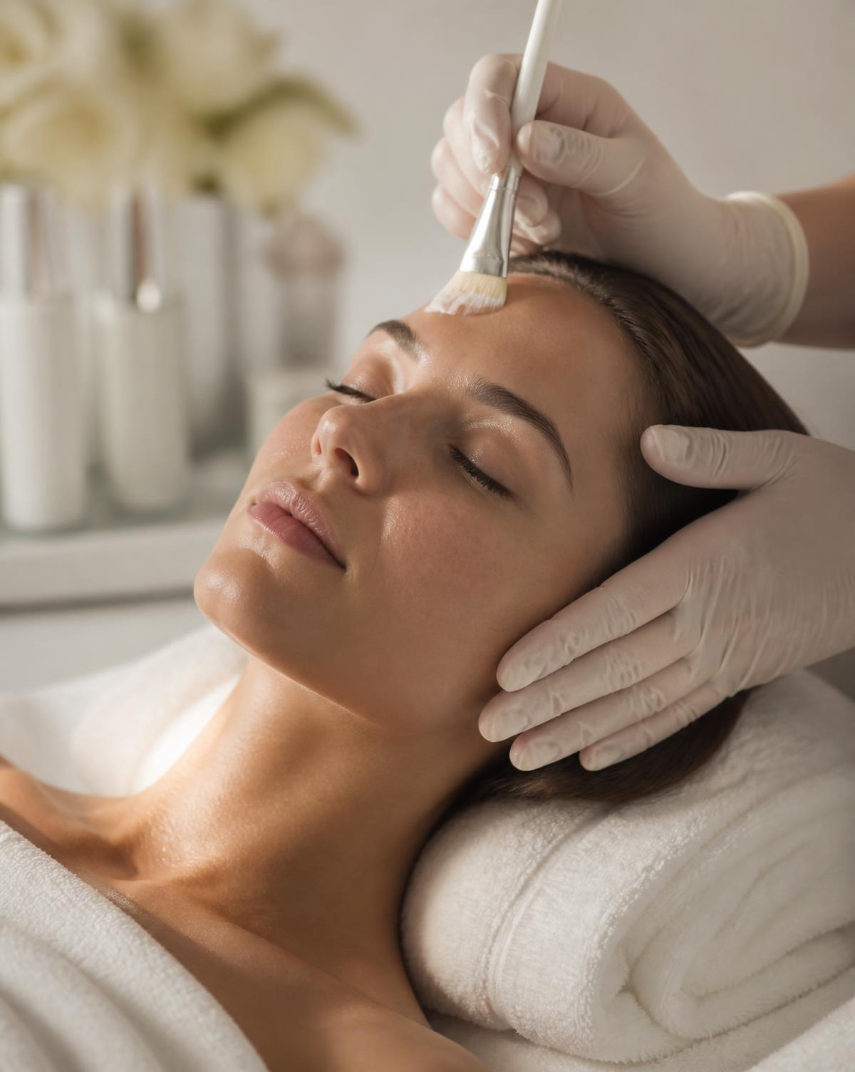 Mujer relajada durante un tratamiento facial profesional